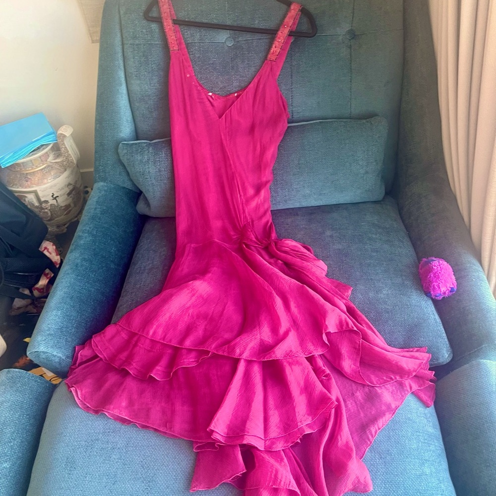 Flirty, Swirly Maxstudio Special Ed. Silk Dress sz Large, Fuchsia Pink, NWOT